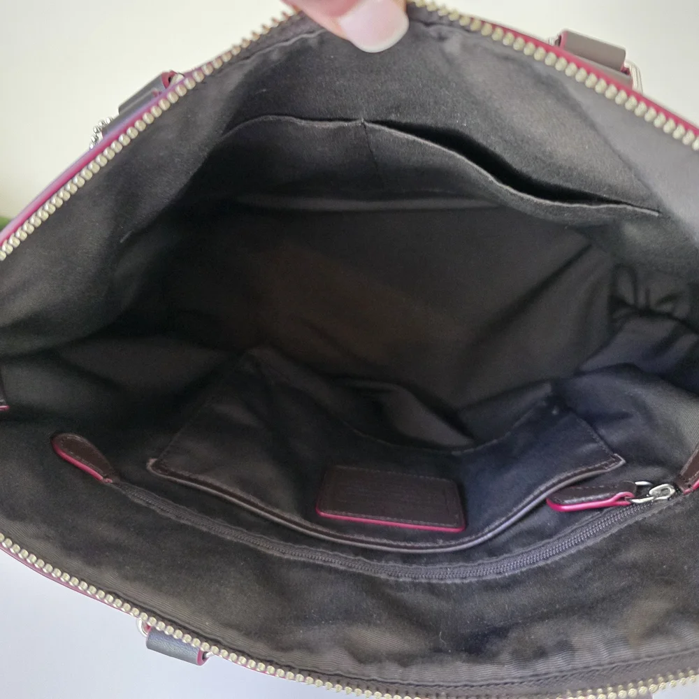 Coach Signature Pleat Tote - Khaki/Tan Canvas With Brown Leather & Pink Accents - Picture 13 of 16